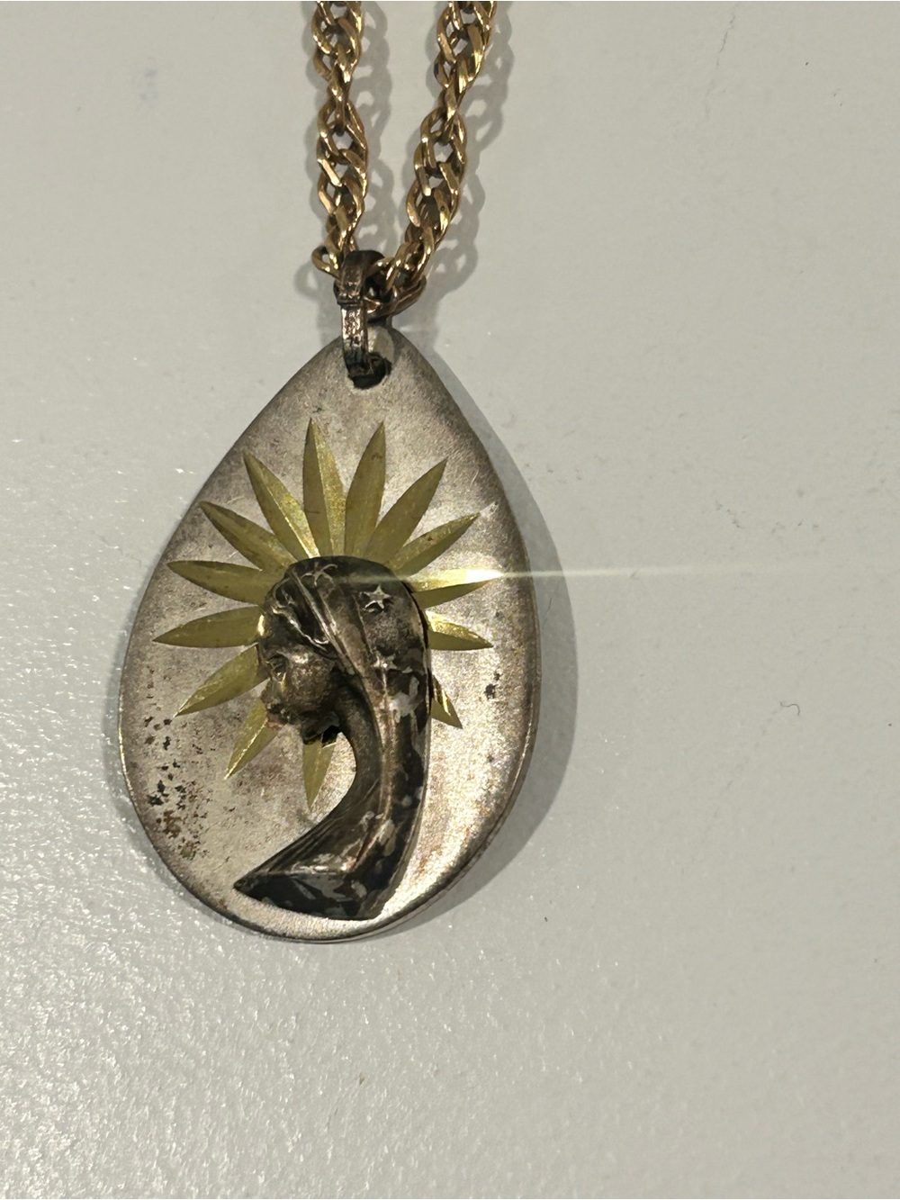 Vintage Krementz Necklace Abstract Face Pendant Mid Century Modern Brutalist